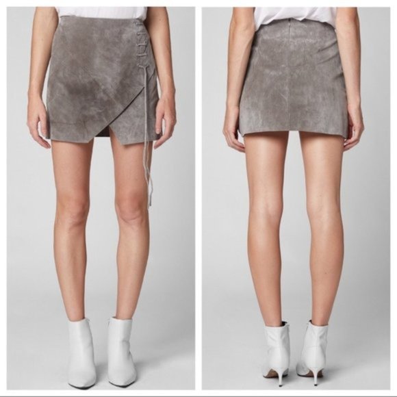 Blank NYC Dresses & Skirts - EUC REVOLVE Blank NYC Gray Suede Leather Lace Up Mini Skirt Size 26